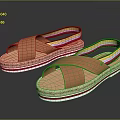 Orange Cross Strap Sandals With Colorful Stripes Straw Woven Sole Casual Summer Footwear
