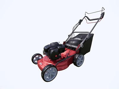 Red Lawn Mower With Black Engine Grass Collection Bag And Wheels 3d model