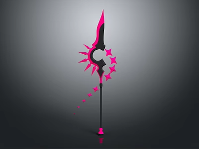 Black And Pink Spear Weapon Featuring Star Decorations Circular Design And Glowing Trail 3d model
