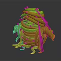 Green Coiled Creature With Twisted Tentacles And Orange Protrusions In Stacked Form 3d model