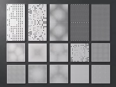 White Decorative Wall Panels With Various Perforated Patterns On Black Background For Interior Design 3d model