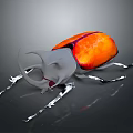 3D Rendered Beetle With Orange Red Body Gray Horned Head Slender Legs On Dark Background
