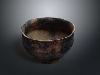 Archaeological Style Bronze Age Pottery Archaeological Discovery Geometric Patterns Rough Pottery Dark Pottery Bowl Historical Relics Bronze Age Ancient Civilization 3d model