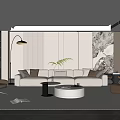 Modern Living Room Interior With Beige Sofa Armchairs Coffee Table And Abstract Wall Art