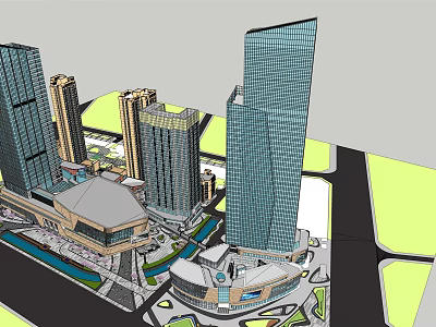 Modern Luxury Hotel Building With Glass Curtain Wall And Surrounding Urban Plaza Design 3d model