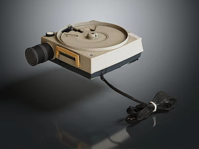 Vintage Projection Monitoring Projector With Lens Dial Buttons And Cable On Smooth Surface 3d model