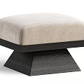 Elegant Modern Beige Padded Sofa Stool With Black Geometric Wooden Base 3d model