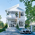 Modern Detached Villa Exterior with White Facade Balcony Large Windows and Landscaped Garden