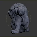 Traditional Chinese Stone Lion Statue With Curled Mane Clutching Decorative Ball