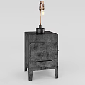 Industrial Gray Wooden Nightstand With Minimalist Table Lamp And Drawer Design