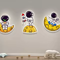 Cute Kids Room Wall Lamp With Astronaut Moon Rocket Design 3d model