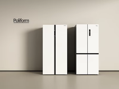 Poliform White Modern Refrigerators With Double And Four Door Design In Minimalist Interior 3d model