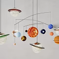 Unique Design Chandelier With Planet Shaped Spheres And Hanging Rings For Modern Interior Decor