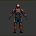 Orange And Blue Armored Sci Fi Warrior Character With Helmet And Goggles