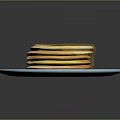 Stack of Fluffy Pancakes Topped with Yellow Sauce on Blue Plate