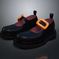 Black Platform Shoes With Orange Buckle And Pink Lining Thick Sole 3d model