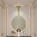 Cream Simple Style Fruit Green Curved Light Strip Corridor End View Entrance 3d model