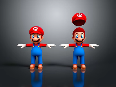 Super Mario Characters In Blue Overalls With Red Hats And Balancing Ball 3d model