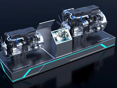 Modern Engine Showcase With Technical Components On Display Stand And Detailed Design Features 3d model