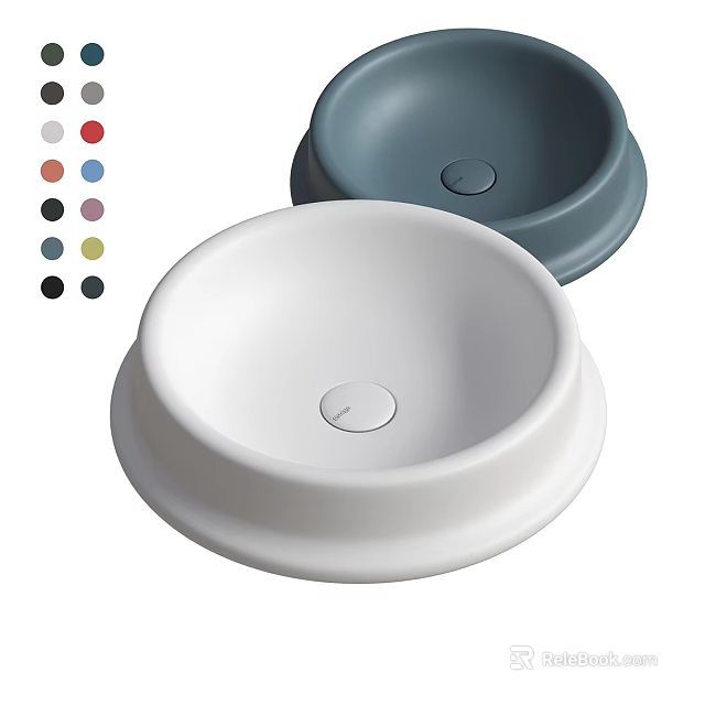 Modern Round Washbasin With White Blue And Multiple Color Options For Bathroom 3d model