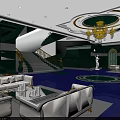Elegant Service Hall Interior With Chandelier Marble Floor Sofa Statues And Green Walls