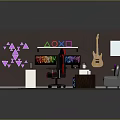 Modern Gaming Room Interior With Neon Lights Gaming Chair Sofa And PC Screens