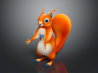 Cute Orange Squirrel Character With Blue Eyes Fluffy Tail Standing On Gray Background 3d model