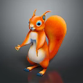 Cute Orange Squirrel Character With Blue Eyes Fluffy Tail Standing On Gray Background