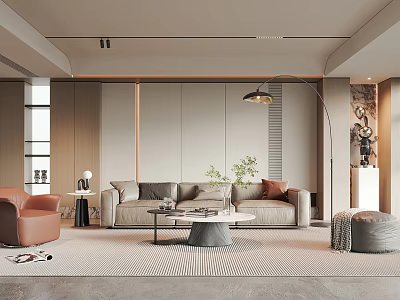 Modern Living Room Interior With Gray Sofa Coffee Table Floor Lamp And Green Plants 3d model