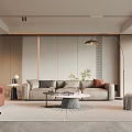 Modern Living Room Interior With Gray Sofa Coffee Table Floor Lamp And Green Plants