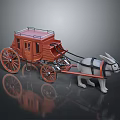 White Rabbit Pulling Red Vintage Carriage With Wooden Body And Red Wheels
