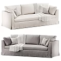 Light Beige Upholstered Two Seater Sofa With Throw Pillows And Knit Blanket 3d model