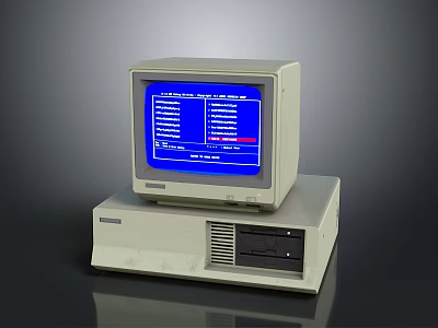 Vintage Computer System With Retro Monitor And Blue Screen 3d model
