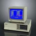 Vintage Computer System With Retro Monitor And Blue Screen