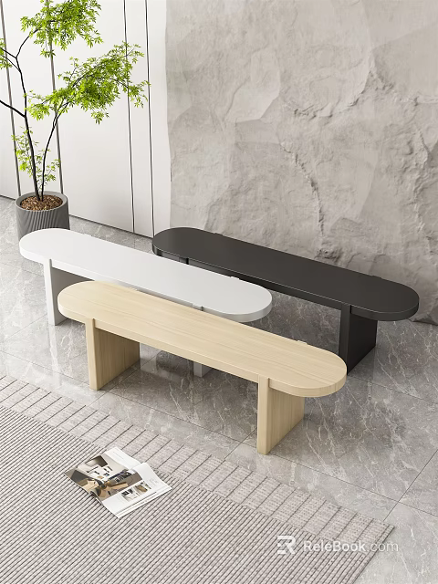 Modern Sofa Benches in White Black and Wooden Tones for Stylish Living Room 3d model 