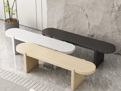 Modern Sofa Benches in White Black and Wooden Tones for Stylish Living Room 3d model