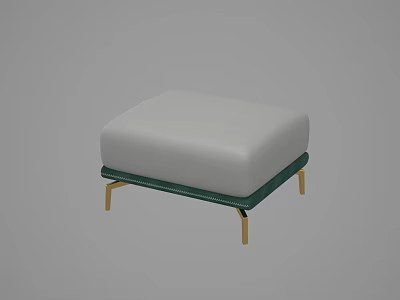 Modern Footstool With Light Gray Cushion Green Trim And Gold Legs 3d model
