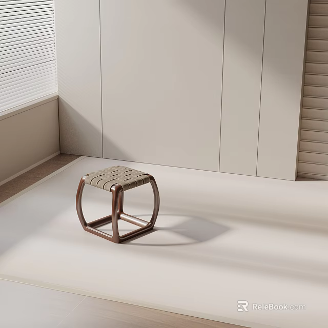 Modern Wooden Side Table With Woven Top Surface In Minimalist Living Room And Natural Lighting 3d model 