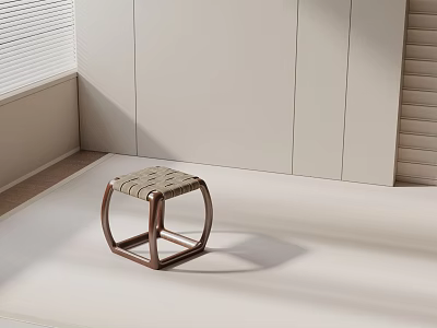 Modern Wooden Side Table With Woven Top Surface In Minimalist Living Room And Natural Lighting 3d model