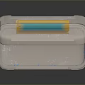 Silver Metal Storage Box With Open Lid Blue Yellow Interior And Blue Dot Decorations