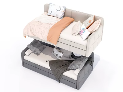 Convertible Double Sofa With Upper Mattress Patterned Pillows And Lower Gray Blanket 3d model