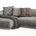 Leisure Sofa Set with L shaped Design Multiple Patterned Cushions and Soft Throw Blanket 3d model