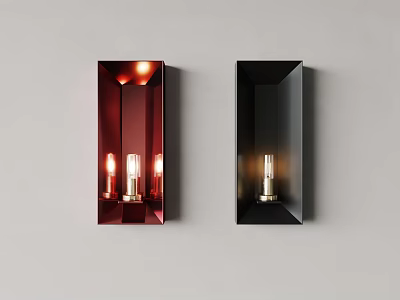 Modern Red and Black Wall Lamps with Sleek Rectangular Design and Illuminated Bulbs 3d model