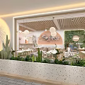 Elegant Peach Blossom Themed Café Facade With Western Cuisine And Greenery Dining Area