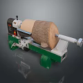 Green Wood Lathe Machine Processing Wooden Log With Metal Components And Control Panel