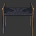 Wooden Chair With Beige Striped Woven Seat And Oak Frame Design