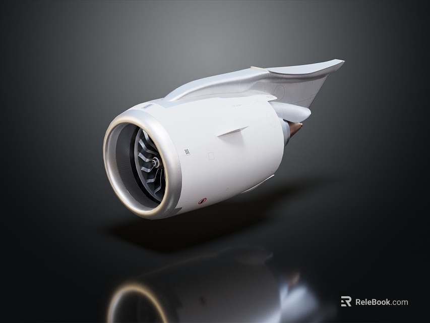 White Aircraft Engine Featuring Metallic Turbine Blades On Dark Background With Reflective Effect 3d model 