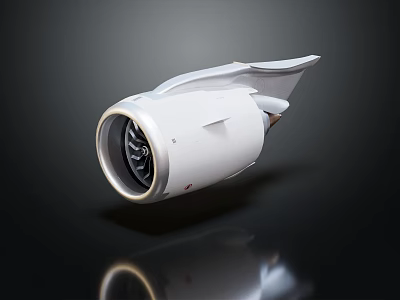 White Aircraft Engine Featuring Metallic Turbine Blades On Dark Background With Reflective Effect 3d model