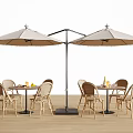 Rattan Outdoor Chairs With Double Umbrella Patio Table Set For Stylish Garden Use
