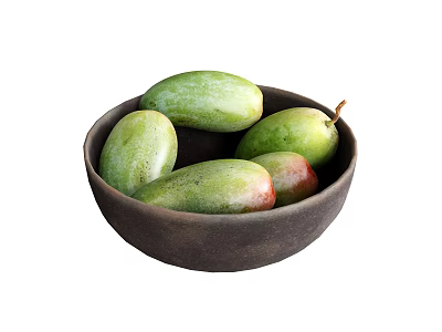 Juicy Green and Red Mangoes in a Black Bowl on White Background 3d model